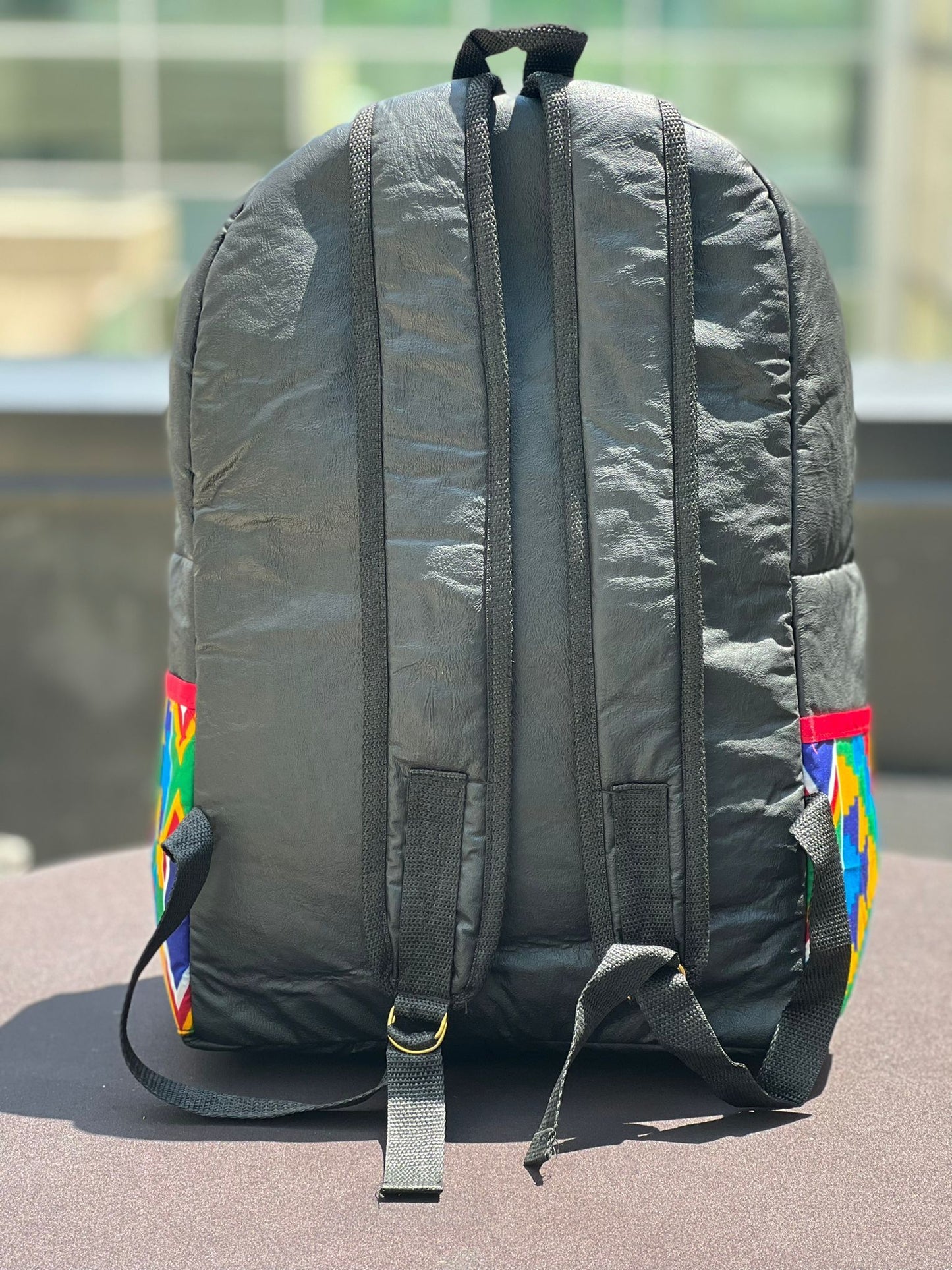 Leather Kente African Print Backpack