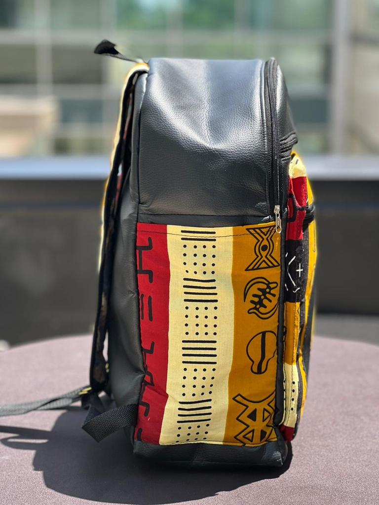 Leather/African Print Backpack