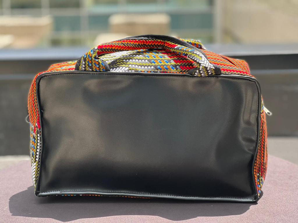 Leather/African Print Duffel Bag