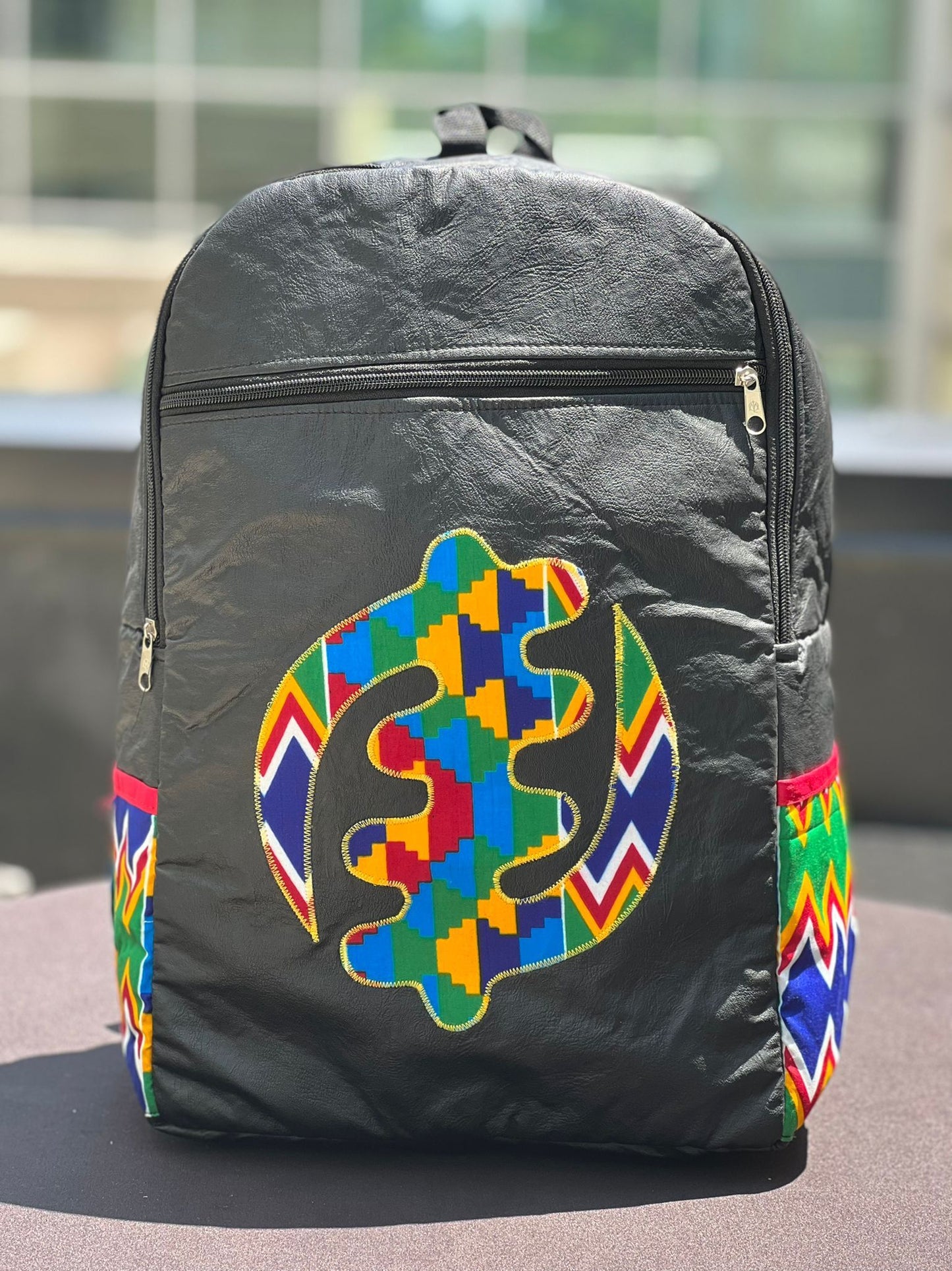 Leather/African Print Backpack