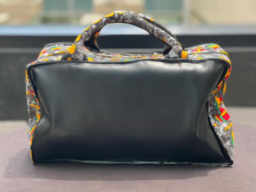 Leather/African Print Duffel Bag