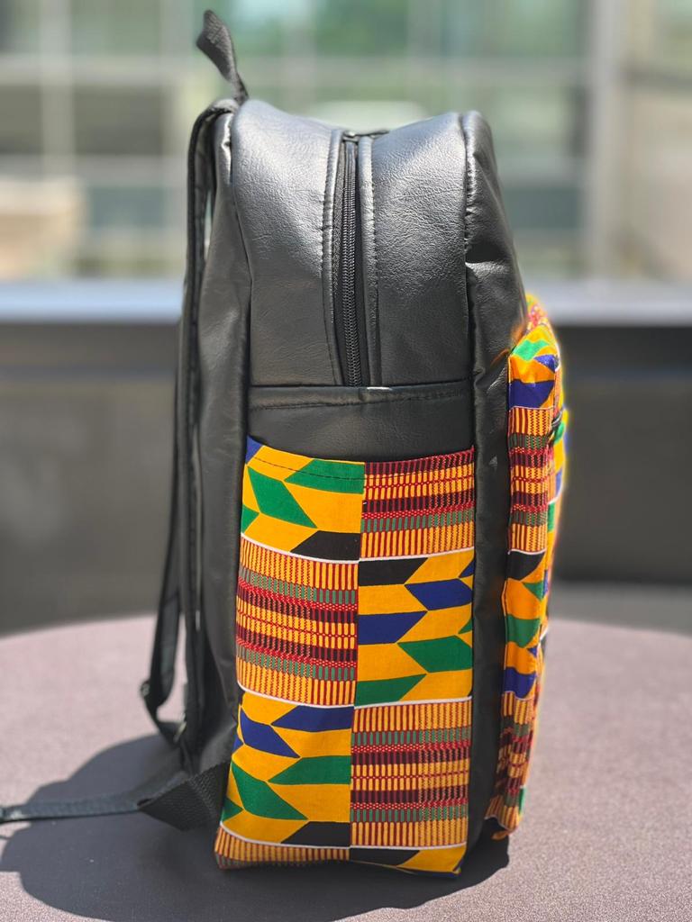 Leather/African Print Backpack