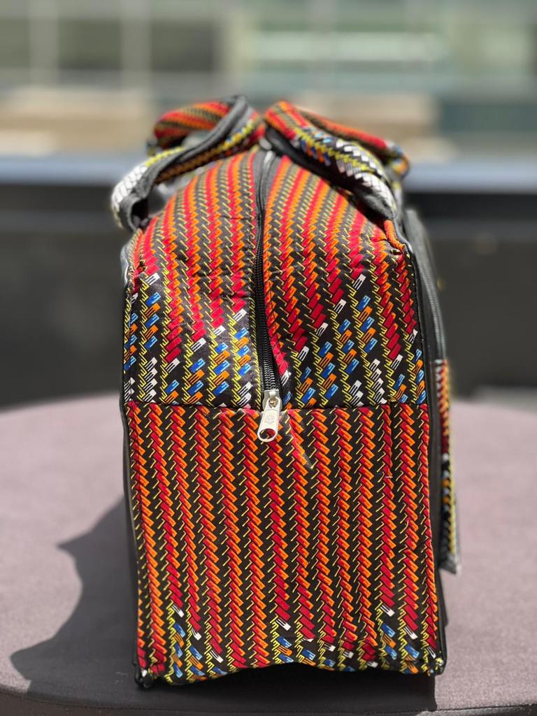 Leather/African Print Duffel Bag