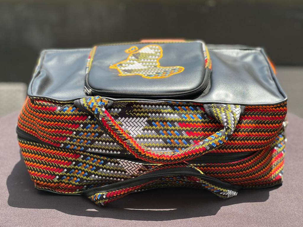 Leather/African Print Duffel Bag