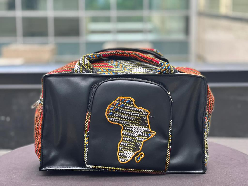 Leather/African Print Duffel Bag